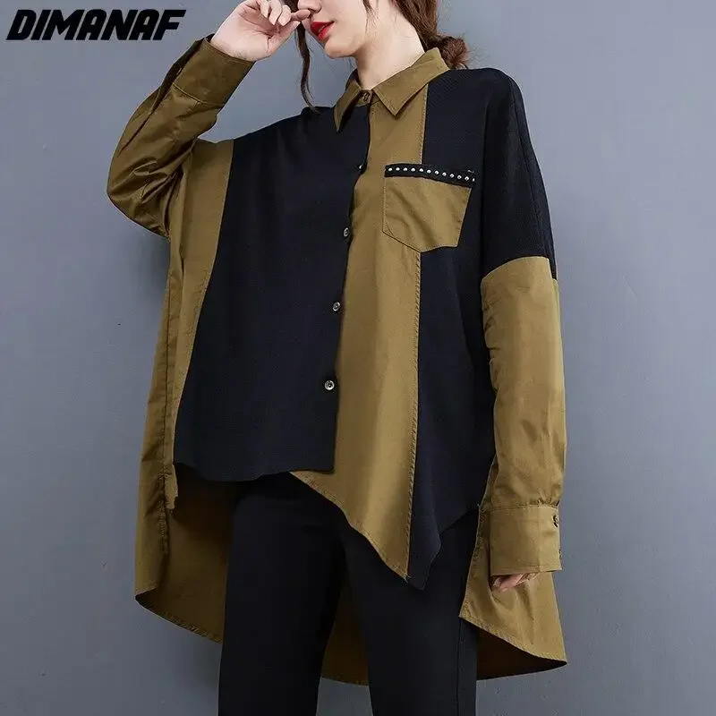 

Dimanaf Autumn Winter Women Clothing Blouse Shirt Oversize Casual Button Cardigan Loose Long Sleeve Lady Tops Tunic Cotton Black