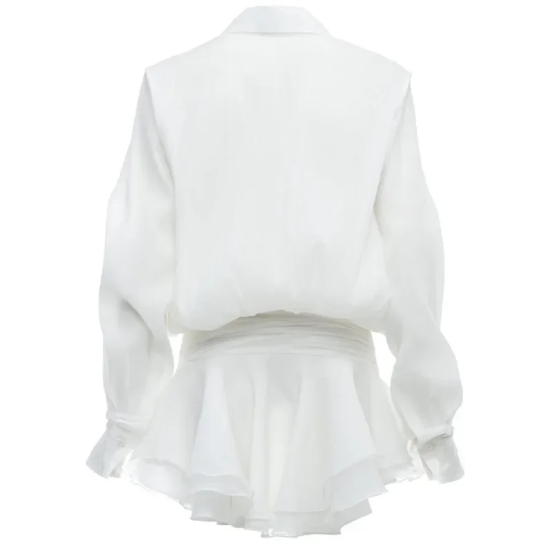 Fashion White Ruffled Mini Dress For Women Cardigan Patchwork See-Through Long Sleeve Sexy Night Club Party Dress Women's