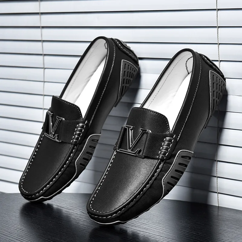 Men's Casual Leather Shoes Cowhide Loafers Soft Luxury Pea Shoes Green Genuine Leather Men's Flats Driving leather shoes men loafers