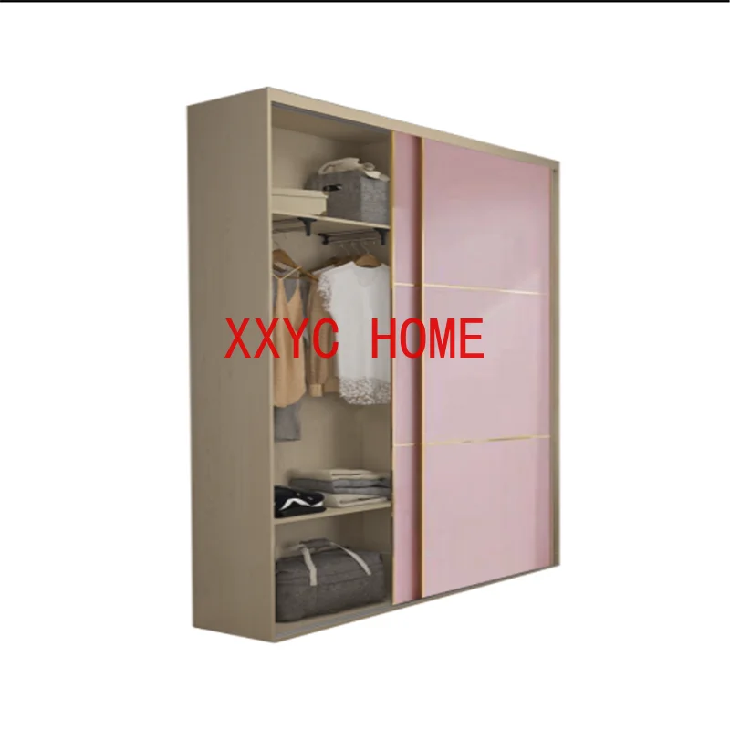 

Wardrobe Sliding Door Girls Pink Economical Princess Solid Wood Small Apartment Ultra-Thin