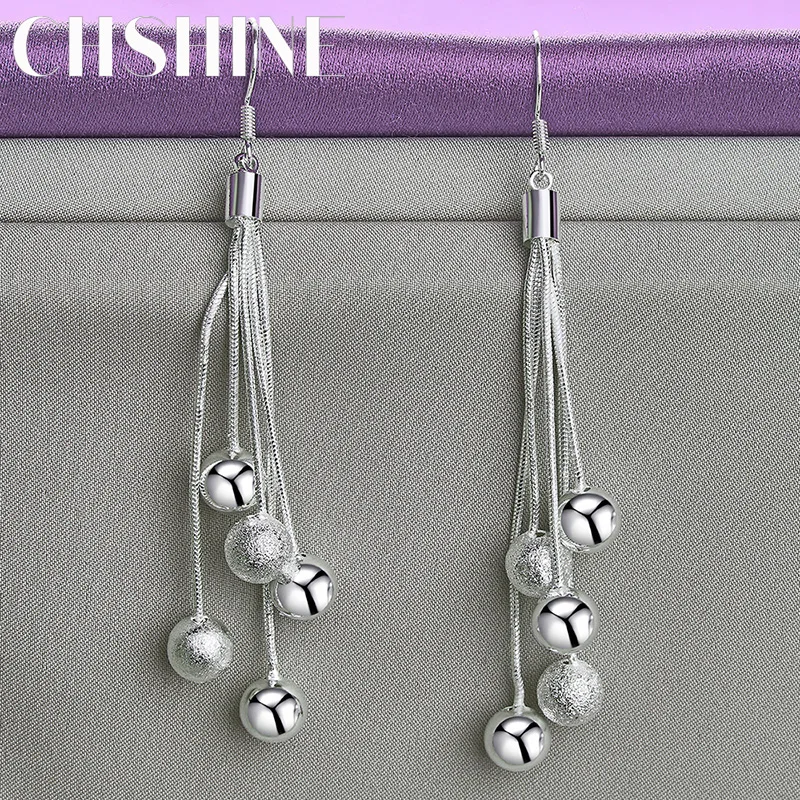 

CHSHINE 925 Sterling Silver Smooth Matte Tassel Ball Earrings For Women Wedding Party Fashion Charm Jewelry