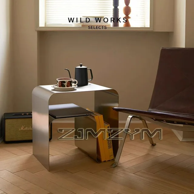 Table à thé nordique en acier inoxydable, Table de chevet minimaliste, canapé moderne, Table d'appoint d'angle pour chambre à coucher, bureau basse 1