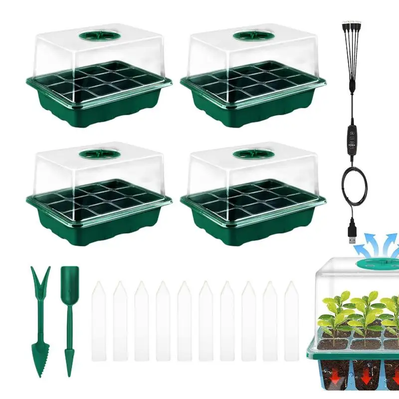 

Starter Tray With Grow Light Starter Kit With Grow Light Indoor Gardening Plant Trays With 8 LED Grow Lights Timing Control