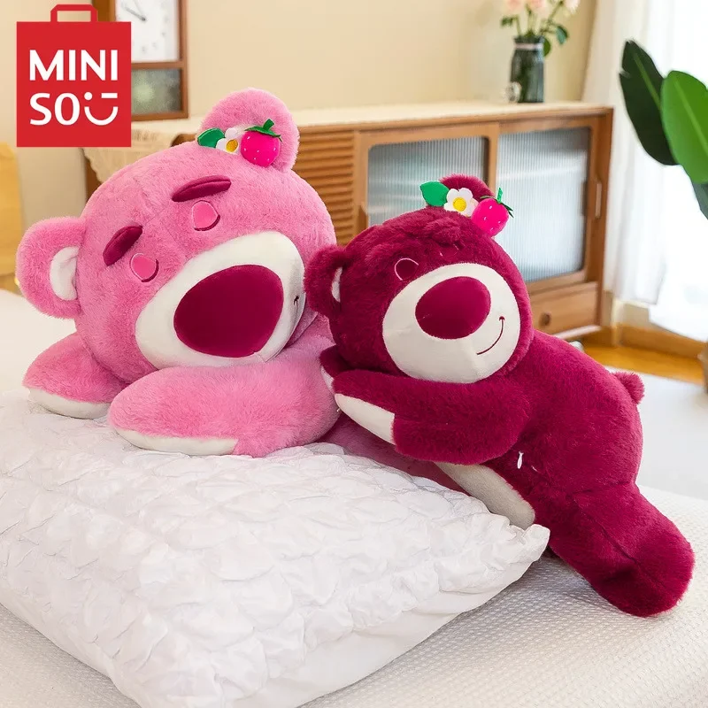 

MINISO Лежащая клубника медведь розовый милый красный кавайный 90 см большая супер мягкая плюшевая кукла подушка для сна плюшевая игрушка подарок девочке на день рождения