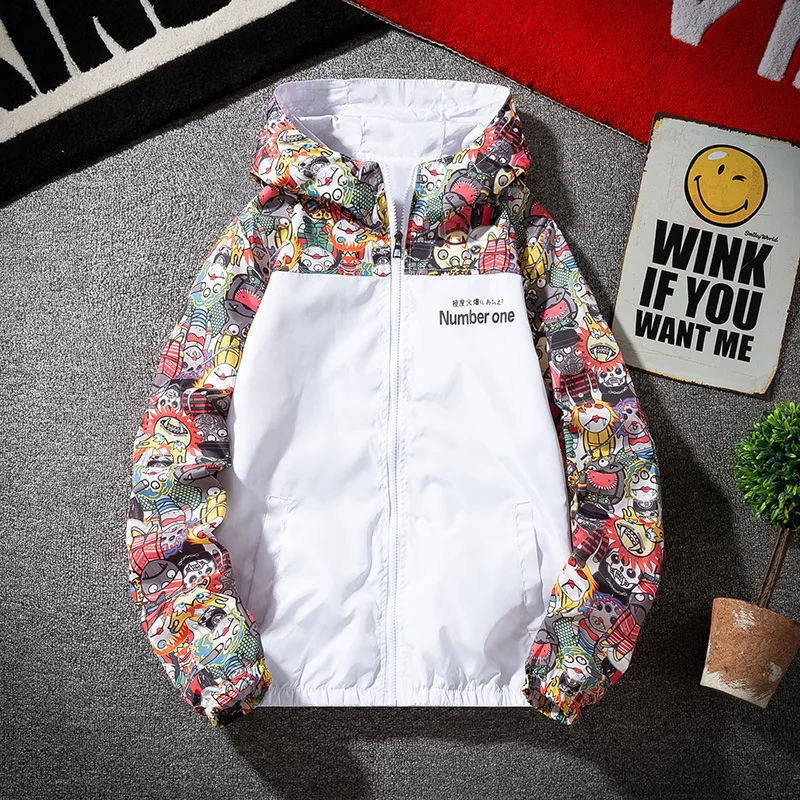 

Japanese Tide Harajuku Jacket Men Spring Autumn Hip-hop Hooded Kid Jacket Couple Windbreaker Streetwear Sunscreen Clothing New