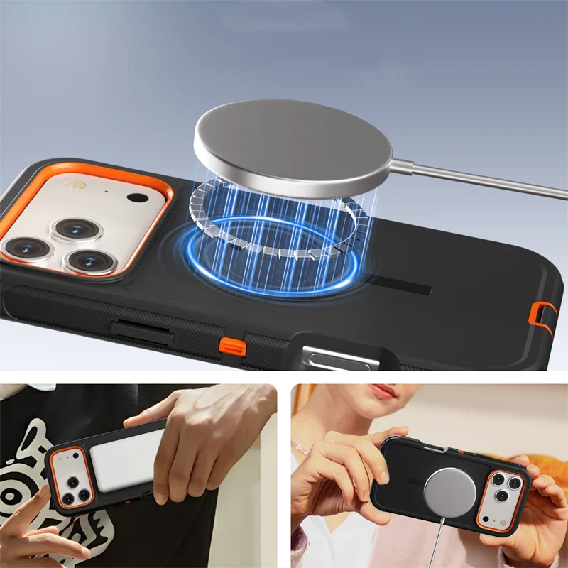 Heavy Duty 3-in-1 Shock Absorb Armor Case with MagSafe Charging Compatibility