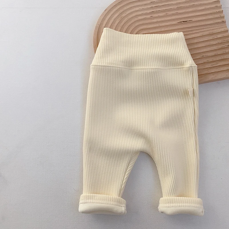 Baby Thermal Fleece Trousers High Waist Solid Color Pants