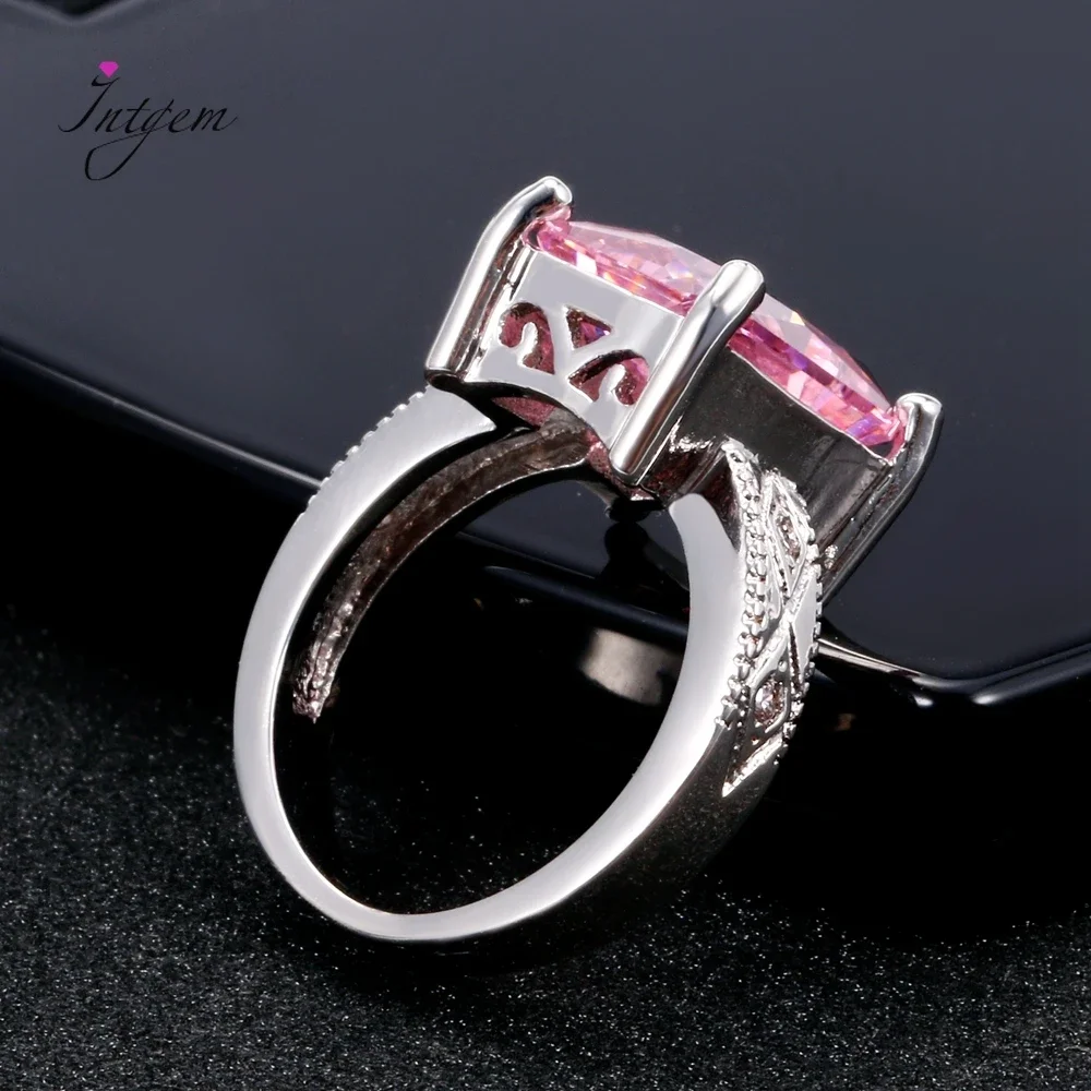 925 Silver Jewelry Cubic Zirconia Rectangle Pink Cushion Stone Rings Geometric Ring For Women Bridesmaid Wedding Party Gift silver rings silver ring wedding rings