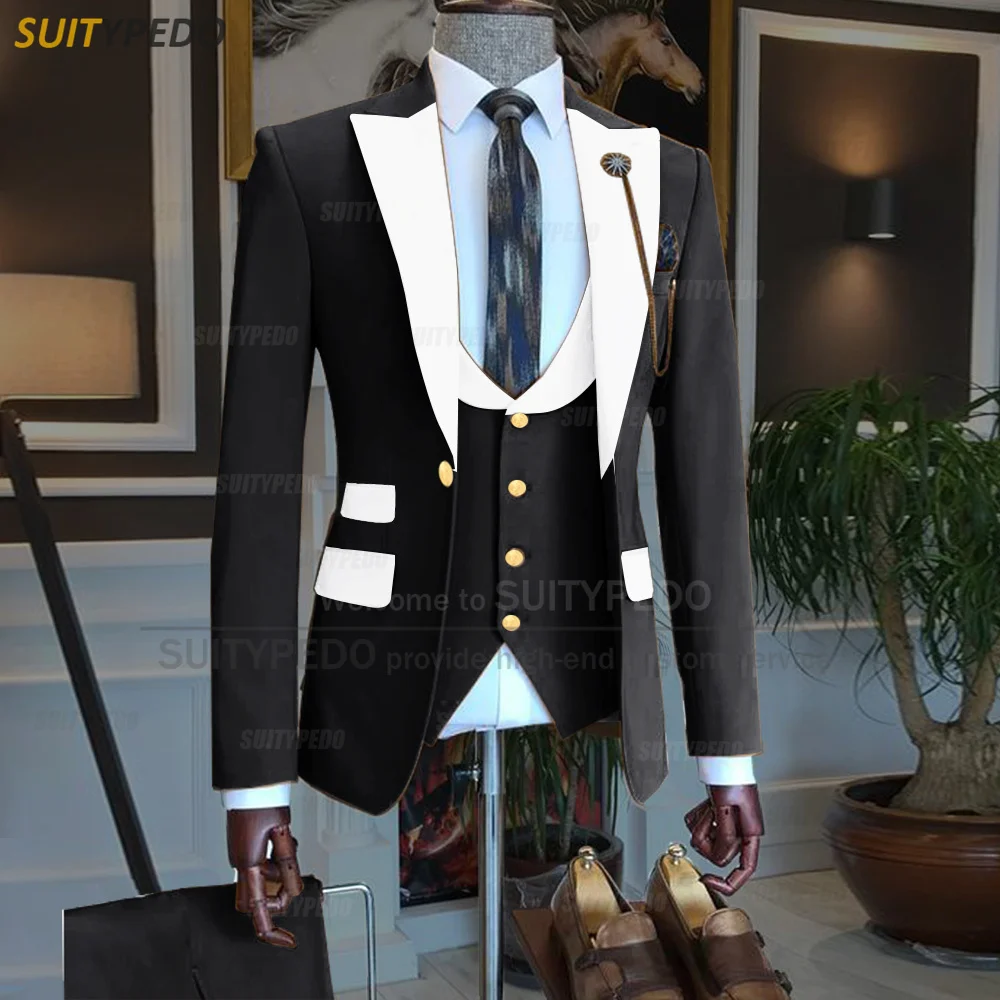 Sky Blue Suits for Men Slim Fit Fashion Blazer Vest Pants 3 Piece Tailor-made Luxury Performance Business Wedding Mens Tuxedos
