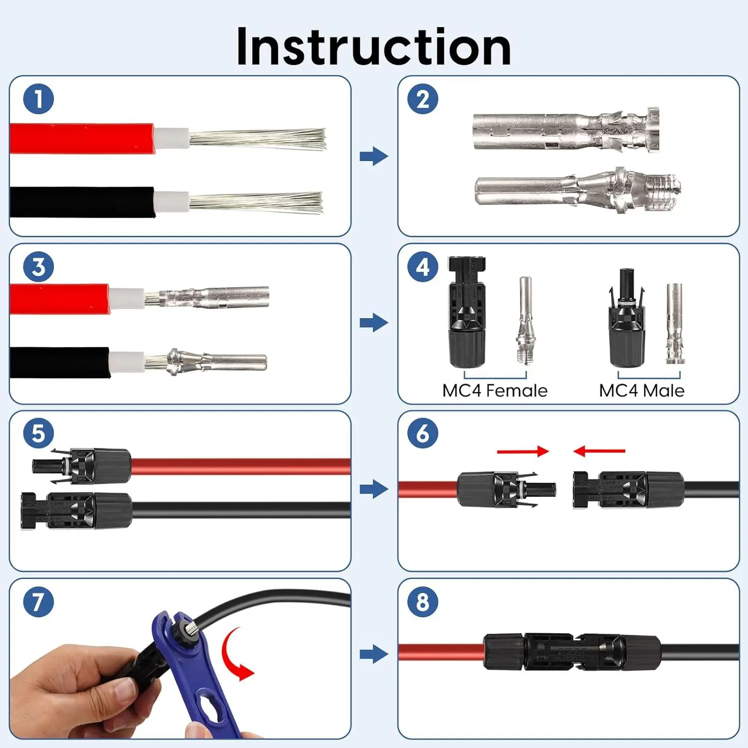 HS-2546B Solar Crimping Tool Kit Including 10 Pairs of Solar Connectors and 2 Spanners Solar Panel Crimper 6