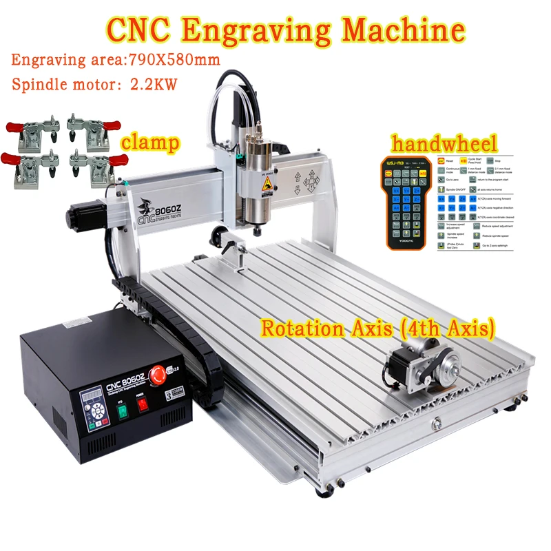 

cnc router 2.2KW 4 axis 8060 USB port cnc engraver engraving wood carving router PCB milling machine mach3