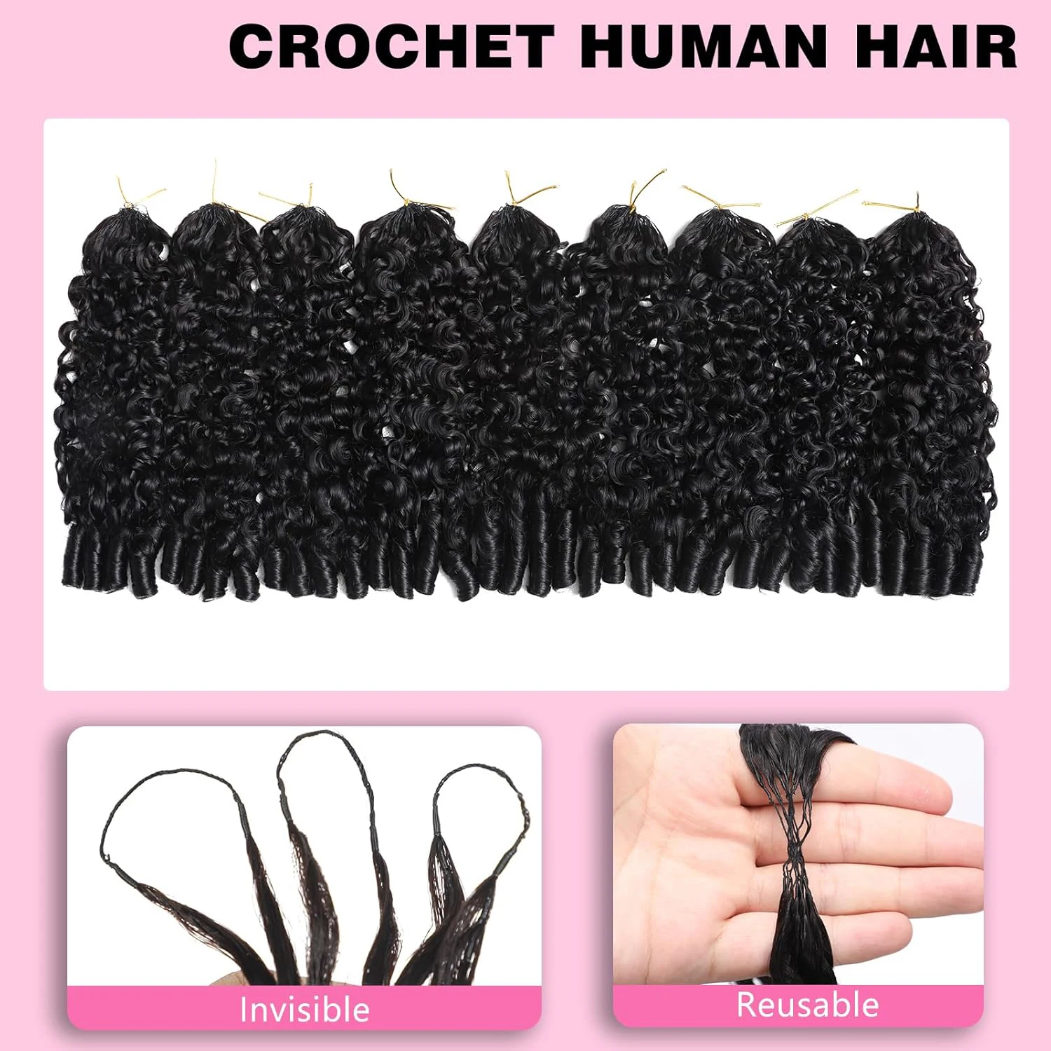 Burmese Curly Crochet Human Hair Pre Looped Deep Wave Human Hair Crochet Miracle Knots Feathered Human Crochet Hair Extensions 3