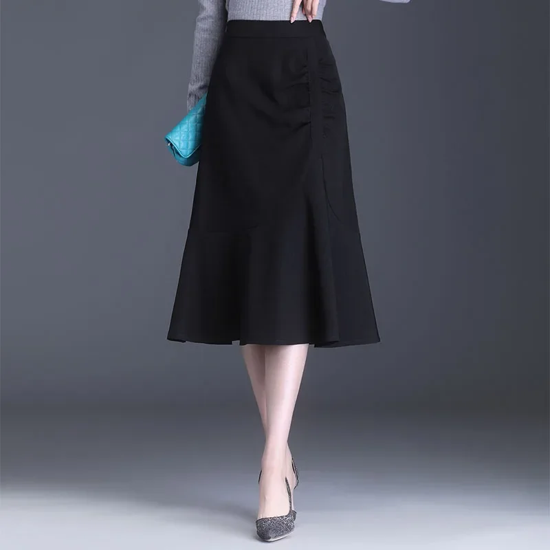 

Women Chic High Waist Bodycon Black Suit Trumpet / Mermaid Skirt Spring Autumn Office Lady Elegant Slim Casual Skirts 4XL 6619