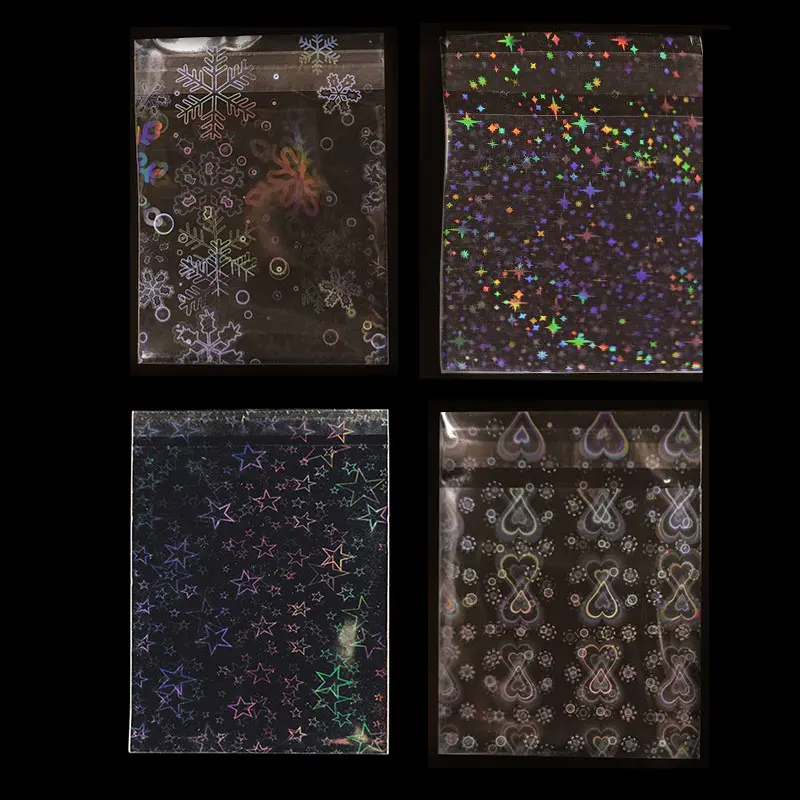 

50PCS Holographic Transparent Laser OPP Bags Flash Self-adhesive bag for Handmade Gifts Badge Packing Pouches Jewelry Retail Bag