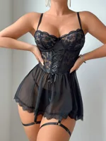 Ensemble de Lingerie Sexy en dentelle, sous-vêtements érotiques en dentelle transparente, ensemble de soutien-gorge et jarretelles, vêtements de nuit érotiques chauds 3