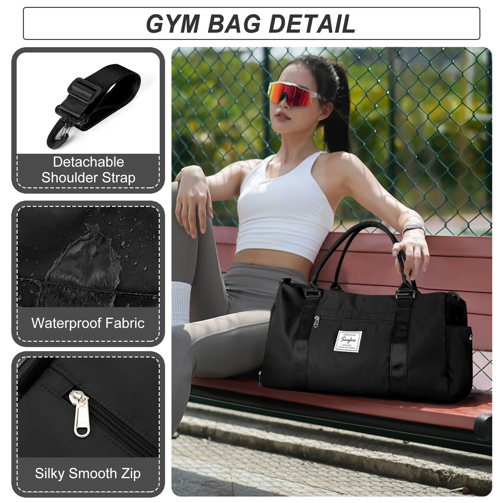 Foldable Travel Bag Men Gym Bag, Waterproof Women's Weekend Travel Bag Large Sail Bag with Wet Pocket and Shoulder Luggage Bag