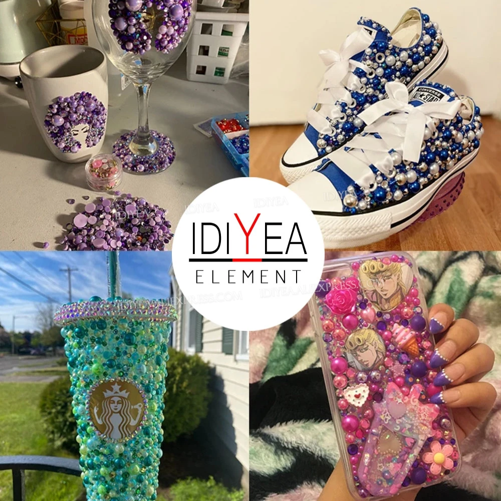 IDIYEA 15g 35g 믹스 색상 크기 3-10mm 하프 라운드 진주 수지 비 핫 픽스 라인 석 ABS 비드 플랫 백 글리터 DIY Art Crafts