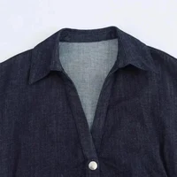 Denim Dress Women's Spring Summer Casual Long Dresses For Women 2025 New Fashion Ruched Short Sleeve Streetwear Midi Dress 4