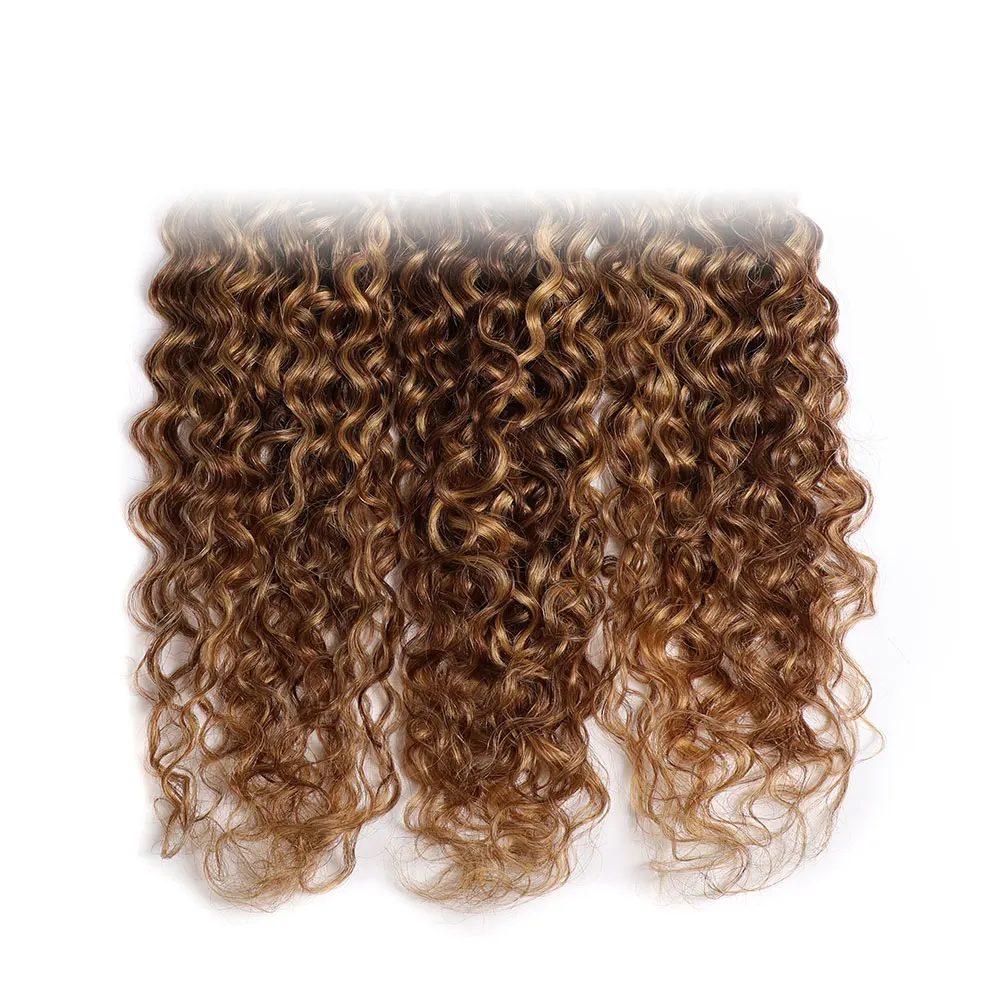 Highlight Water Wave Bundles Human Hair Ombre Brown Hair Highlight Honey Blonde Human Bundles 1 3 4 Pcs Wet and Wavy Weave human hair extensions human hair bundles human hair weave