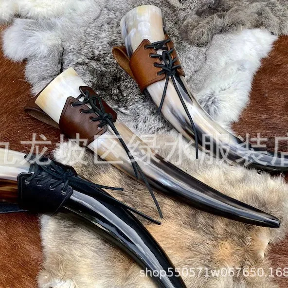 New Vintage Satchel Sword Holster Cowhorn Pendant Leather Holster Without Belt Party Halloween Performance Props