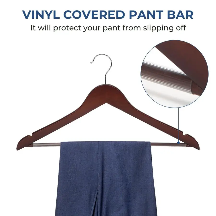 Wooden coat hangers with pants bar