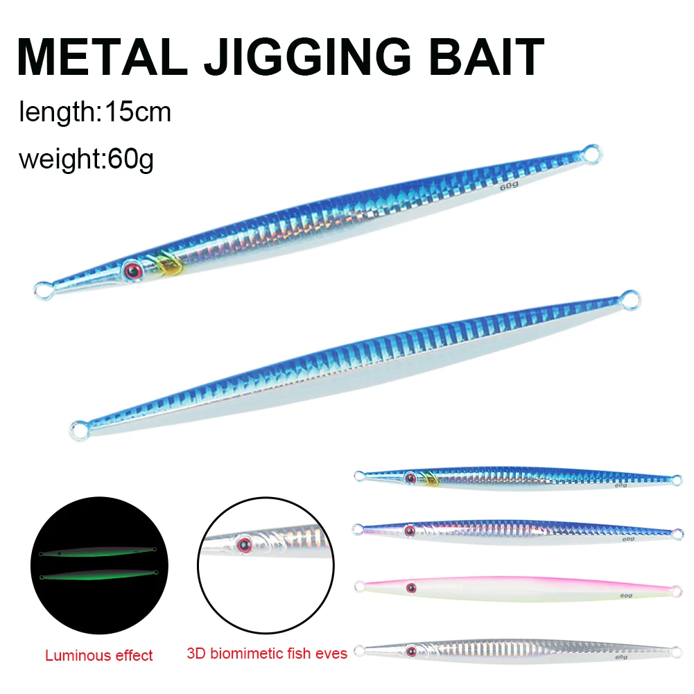 

15cm 60g Metal Jig Lure Hard Bait Vertical Luminous Jigging Lure Saltwater Sinking Artificial Lure Fishing Tackle AccessoriesNew