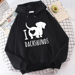 (High Quality Hoodies)New I Love Dachshund Printed Hoodies Women Men Sweatshirt Hooded Casual Tops Pullovers