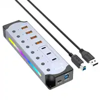 7Port USB 3.2 USB C Hub 10Gbps USB-A USB-C Ports Splitter Individual Switches 12V US/EU Power Adapter Expander for Laptop PC