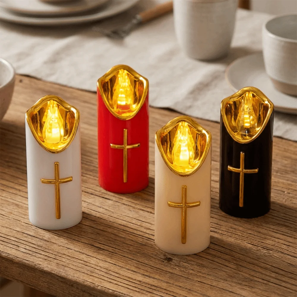 Reusable Christian Cross Decorative Waterproof Battery-Operated Flame Candles