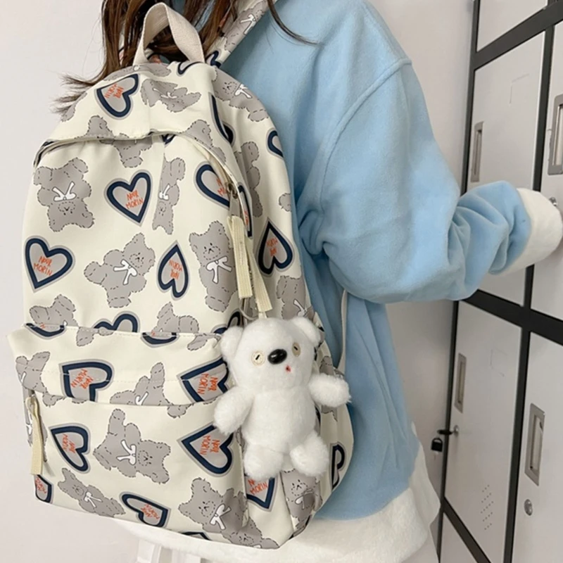 Korean Style Cute Cartoon Bear Printed Backpack For Casual Use