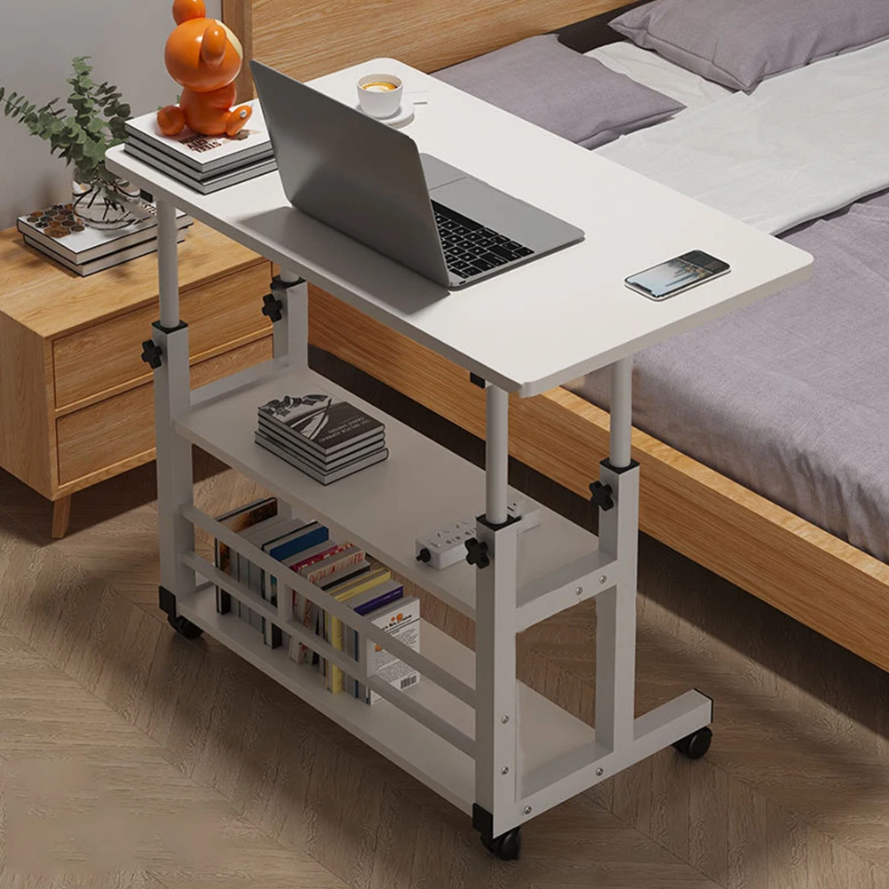 Wooden Height Adjustable Computer Desk with Rolling Wheels