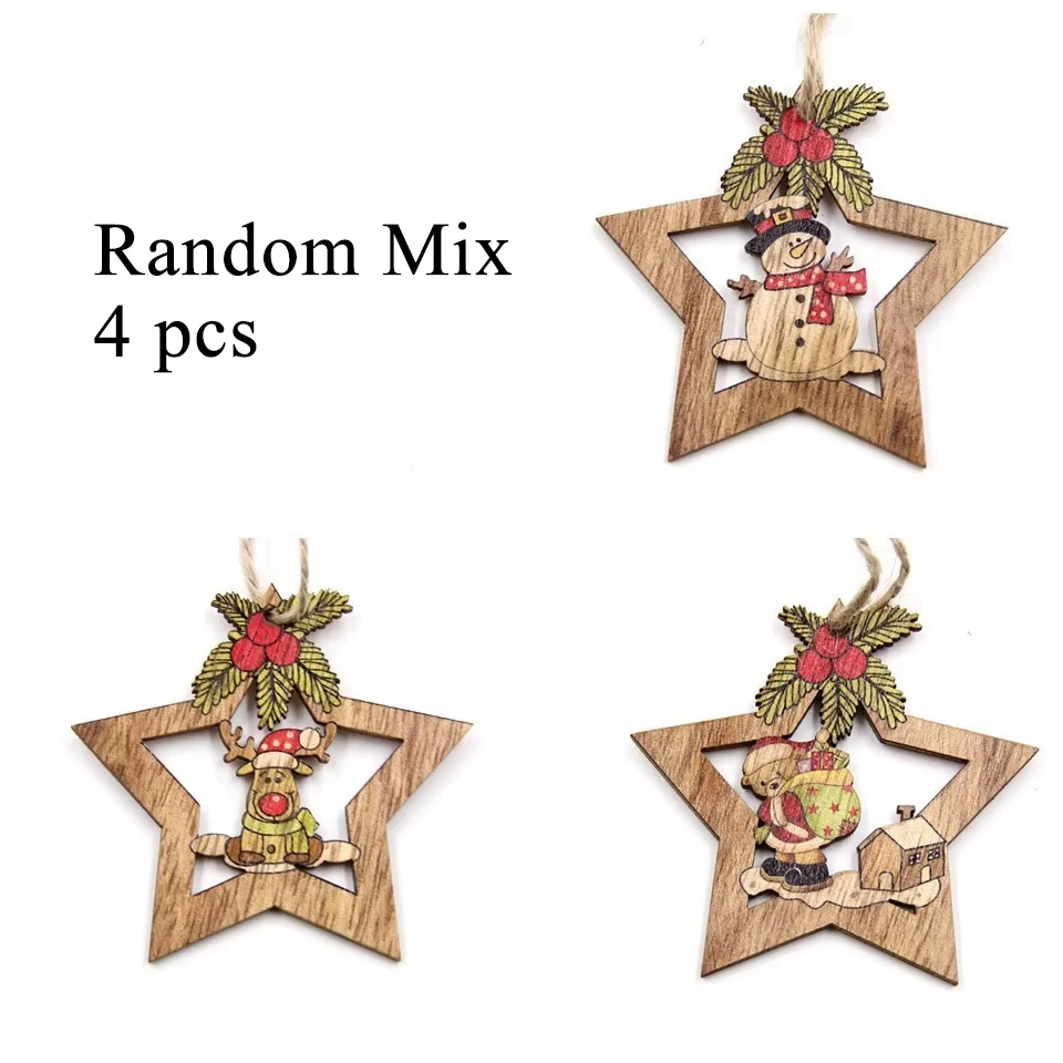 thumbnail image 1 of 4 piezas de adornos colgantes de madera con estampado de estrellas y corazones, adornos para árbol de Navidad, manualidades de madera para hacer tú mismo, regalo para niños, decoración para fiesta de, 1 of 5