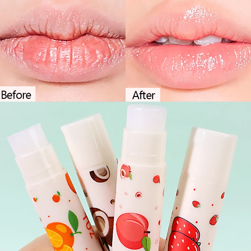 

1pcs Natural Fruit Lip Balm Moisturizing Anti Dry Anti-wrinkles Exfoliating Lipstick Strawberry Peach Base Lip Care Makeup Tools