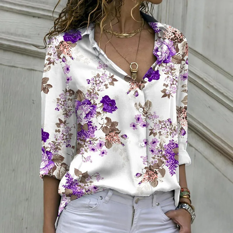 Floral Print Loose Fit Women Blouse Top for Spring Summer