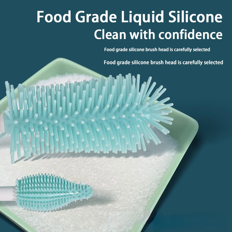 Silicone bottle Brush Cleaning set Baby straw pacifier Brush 360 degree upright long handle rotary