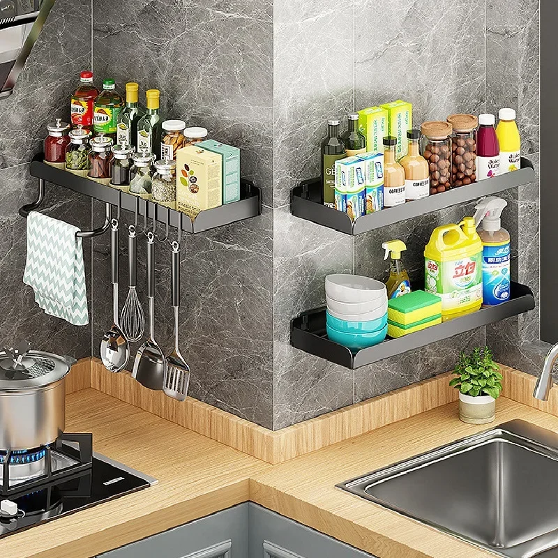 Hanging Spice Rack Wall Mount Spatula Holder tool Storage Racks Shelving Units Tableware Shelf Kitchen Rack Stainless Steel