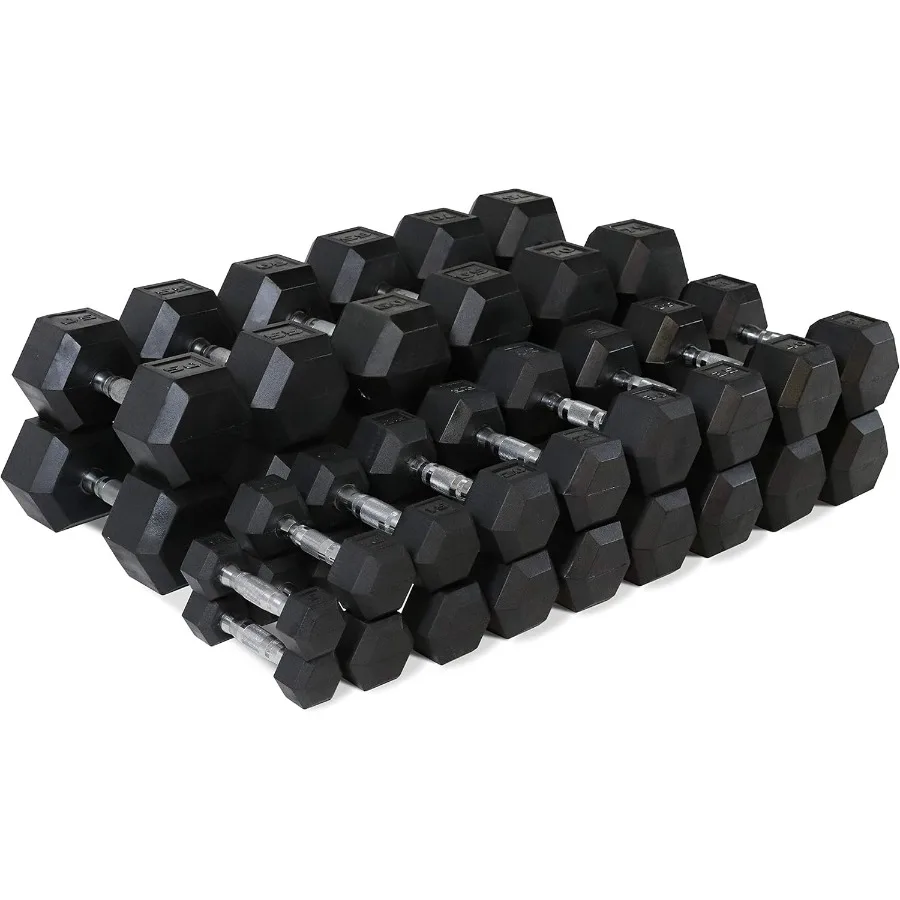 Rubber Coated Solid Steel Cast-Iron Pair Dumbbells, Rubber Hex Dumbbells, Hex Weights Dumbbells for Muscle Toning, Full Body Wor