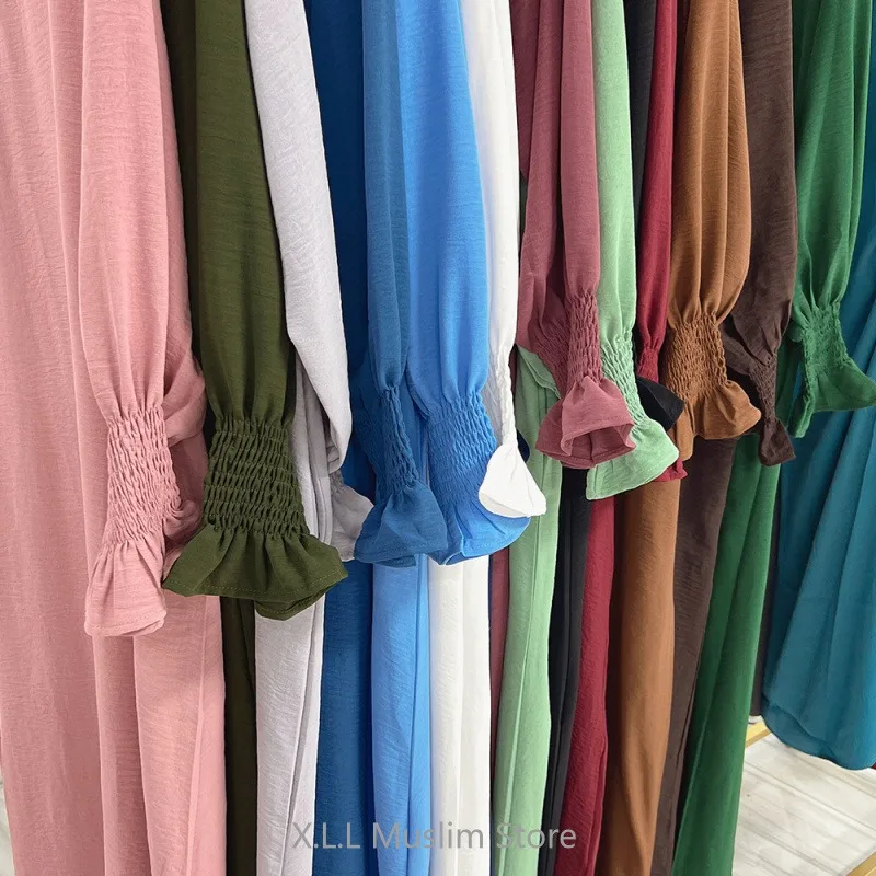 Eid Ramadan Solid Color Modest Prayer Dress Turkish Islamic Kaftan Without Hijab Muslim Dubai Abaya Dresses Loose Women Clothing