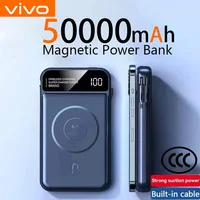 VIVO Power Bank 50000mAh Magnetic PowerBank Wireless Fast Charging Magsafe Charger Built-in Wires Mobile Battery For Xiaomi