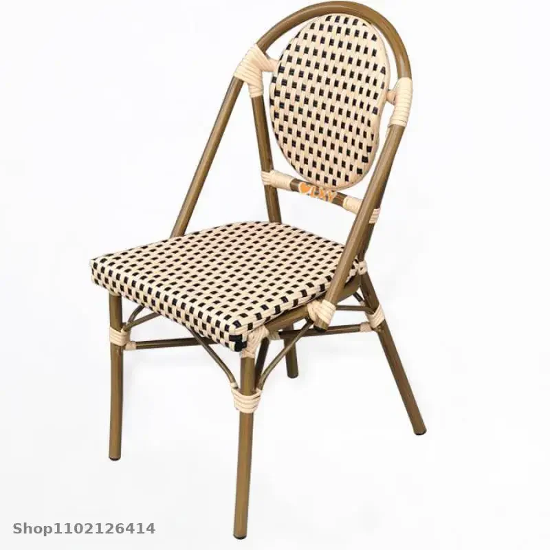 French Dining Chair Rattan Stool Balcony Outdoor Coffee Shop Leisure Chair Country Retro Single Cadeira Replica Furniture GY50DC