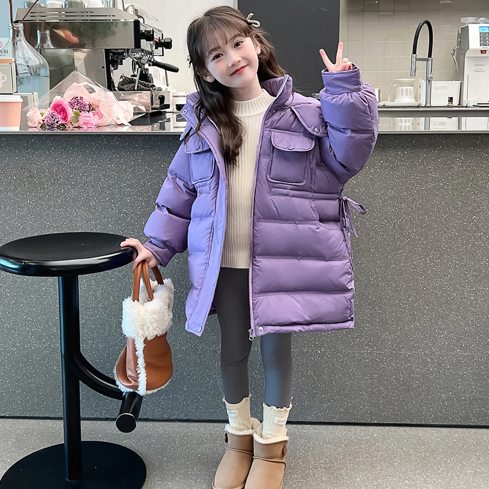 여아용 후드 다운 재킷, 따뜻한 어린이 패딩 코트, 두꺼운 패션, 두꺼운 면 파카, 10 대 아동용 겉옷, 겨울