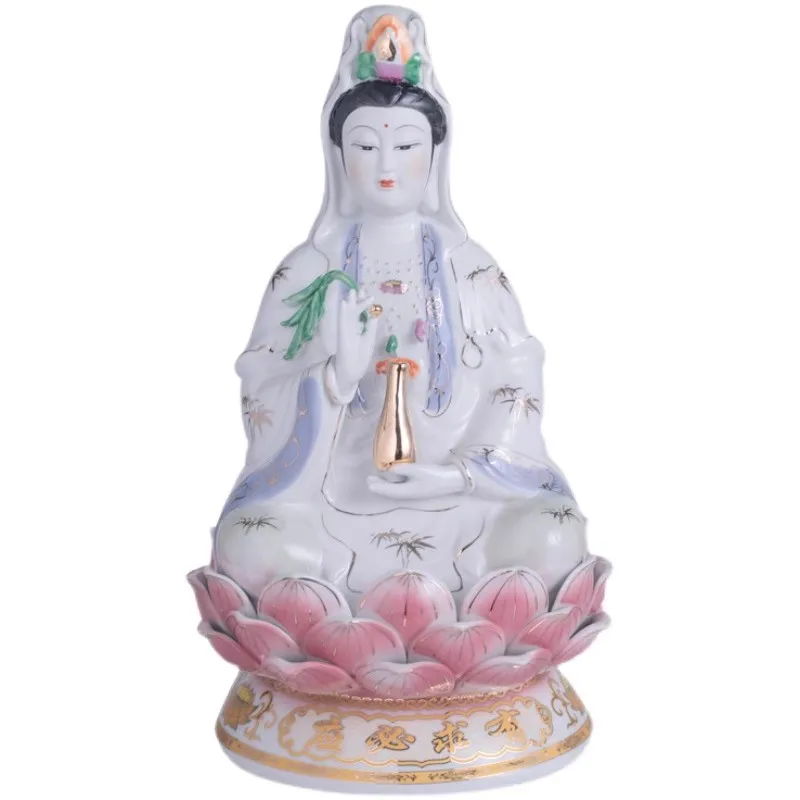 White Porcelain Guanyin Statue - South Sea Avalokiteshvara Bodhisattva with Lotus & Vase, Elegant Buddhist Altar Decor Figurine