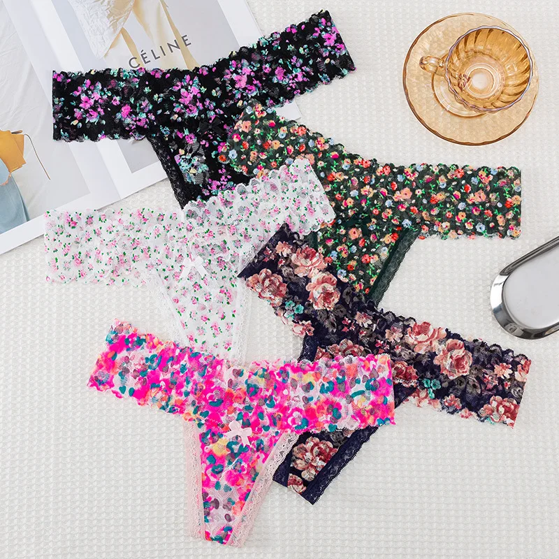 

Lace Floral Wide Waist Thongs Woman Low Rise Briefs Women Brazilian Panties Underwear Sexy Femme Thong Lingerie Underpanties