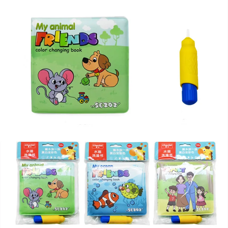 Baby Magic Bath Books with Pen Waterproof Color Changing Bathtub Toys Floating Educational Bath time Toy Books for Toddlers 6