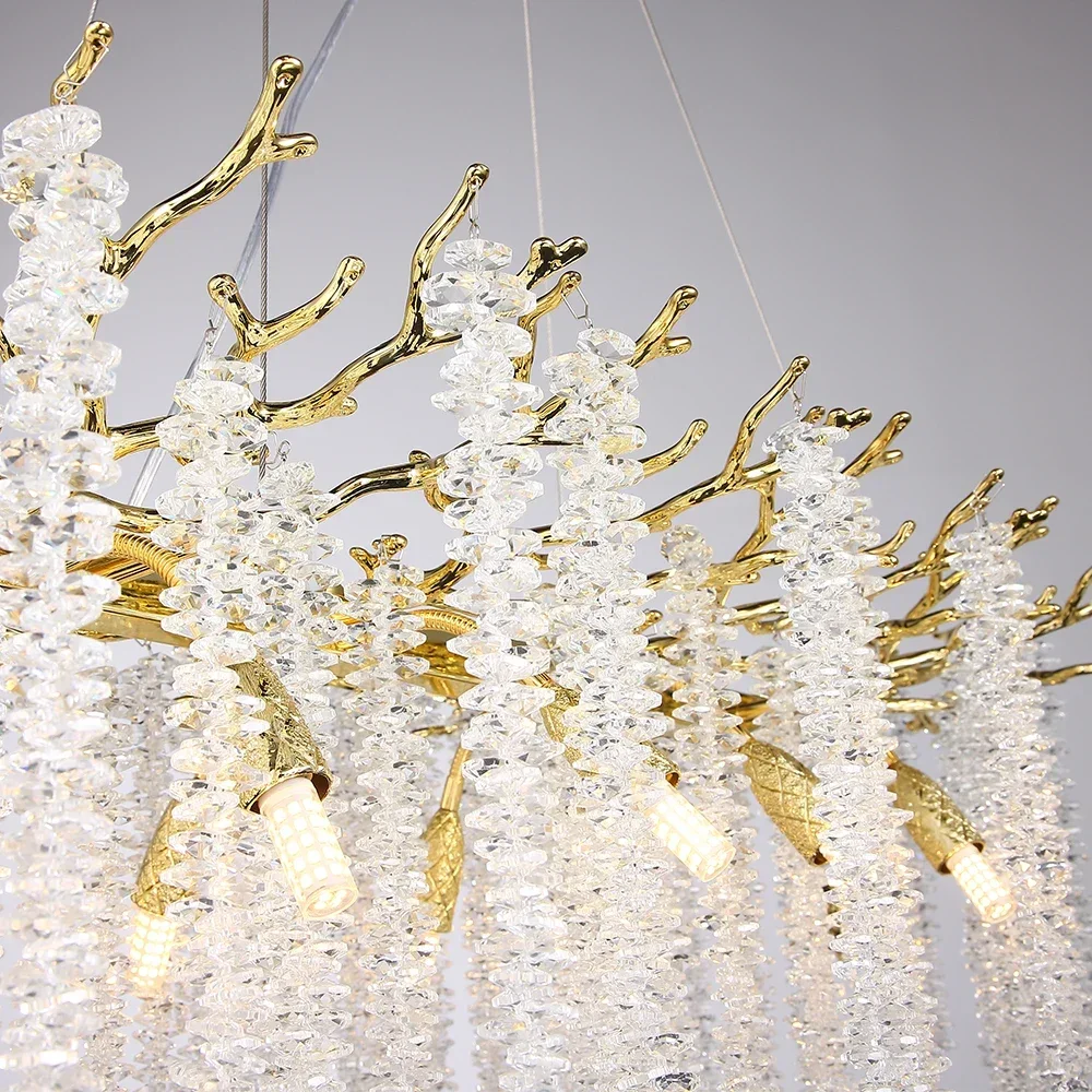 Modern Luxury Gold Led Crystal Chandelier For Bedroom Living Room Dining Room Lounge Ceiling Crystal Branch Round Chandeliers