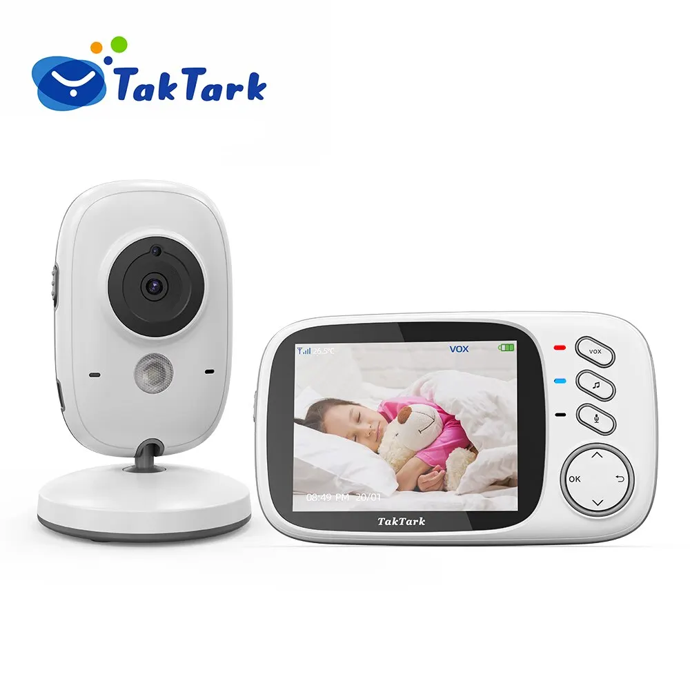   Taktark 3.2 인치 무선 비디오 베이비 모니터 자장가 자동 나이트 비전 양방향 인터콤 온도 모니터링 베이비 시터 