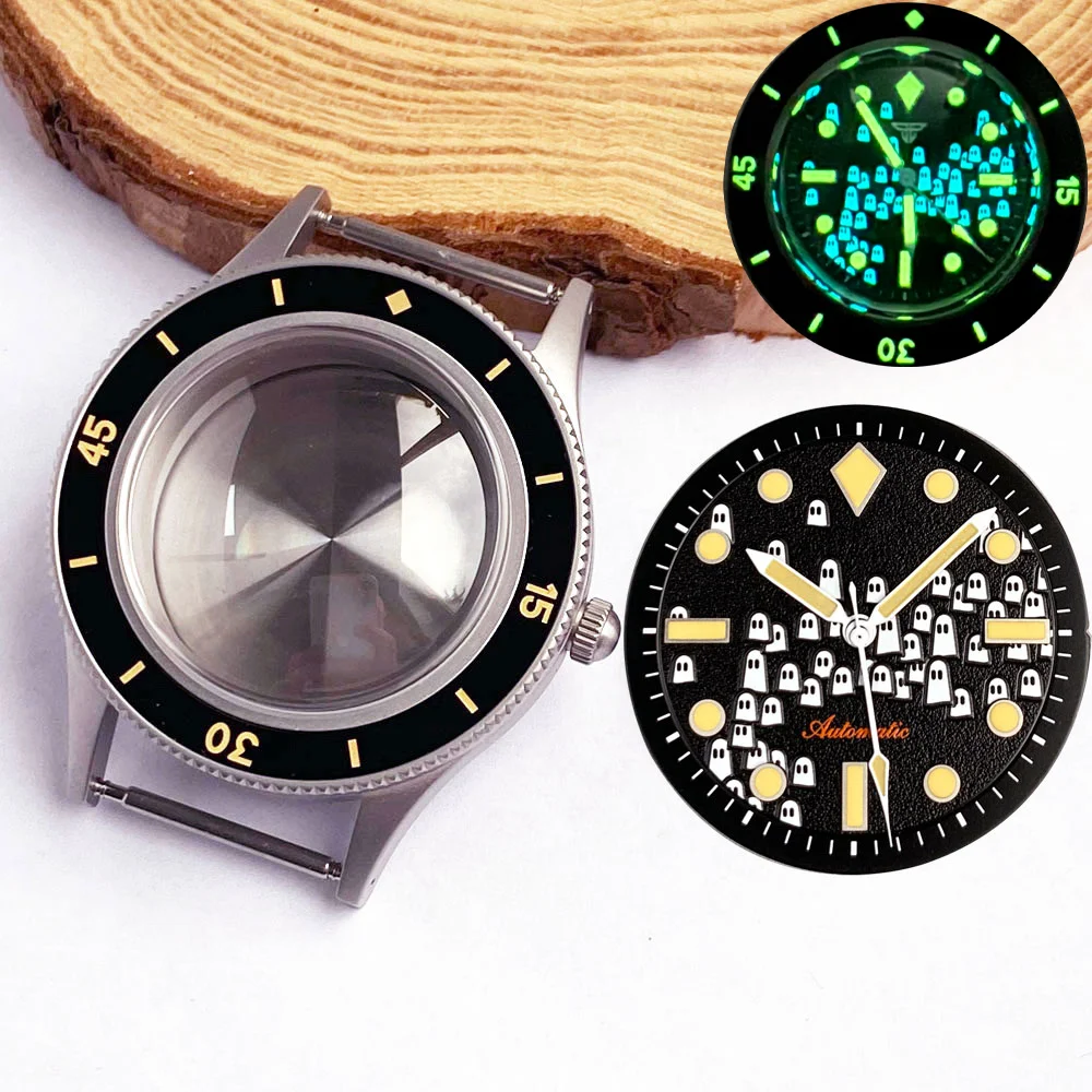 Sandblasted 40mm Watch Case with Double Dome Sapphire Crystal and Luminous Ghost Dial
