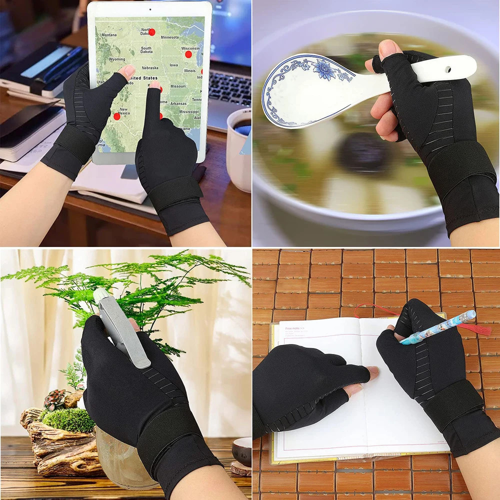 Medical Arthritis Gloves with Strap Open Finger Glove Hand Wrist Support for Rheumatoid Arthritis Carpal Tunnel Tendonitis 1Pair