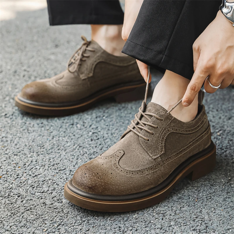 Brogue Thick soled men's shoes Fashionable British style Outdoor leisure business party Daily office youth men's quality shoes