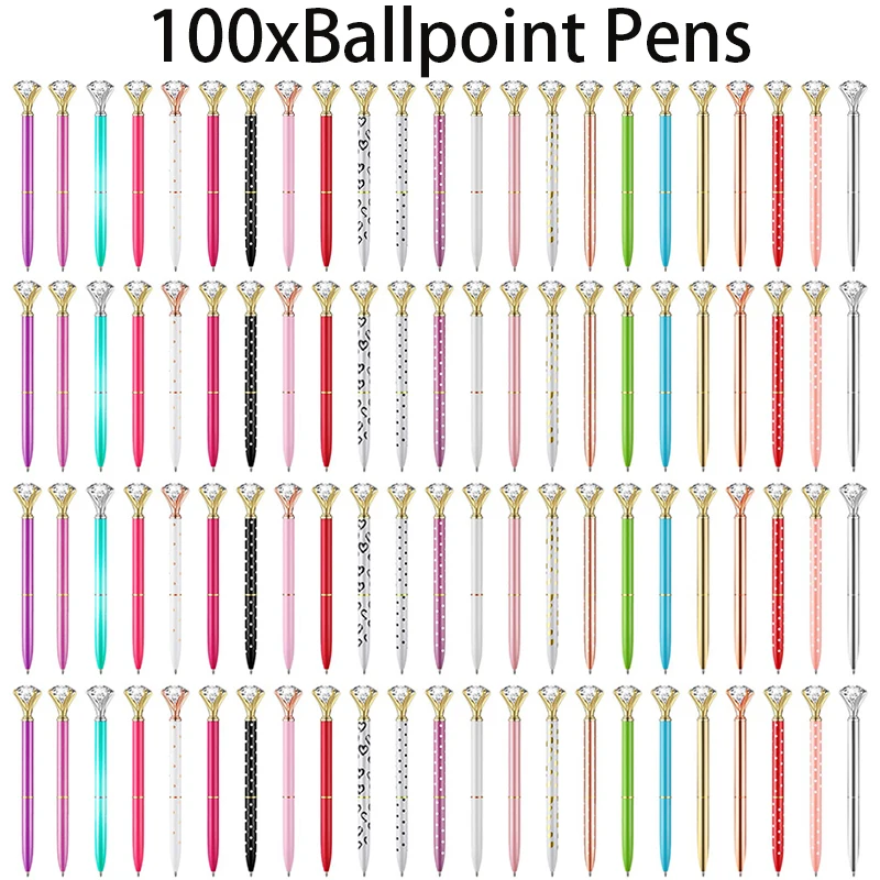 

100Pcs Diamond Pens Pack Bling Diamond Gem Pen Gifts for Women Bridesmaid Coworkers Crystal Metal Ballpoint Pens Black Ink